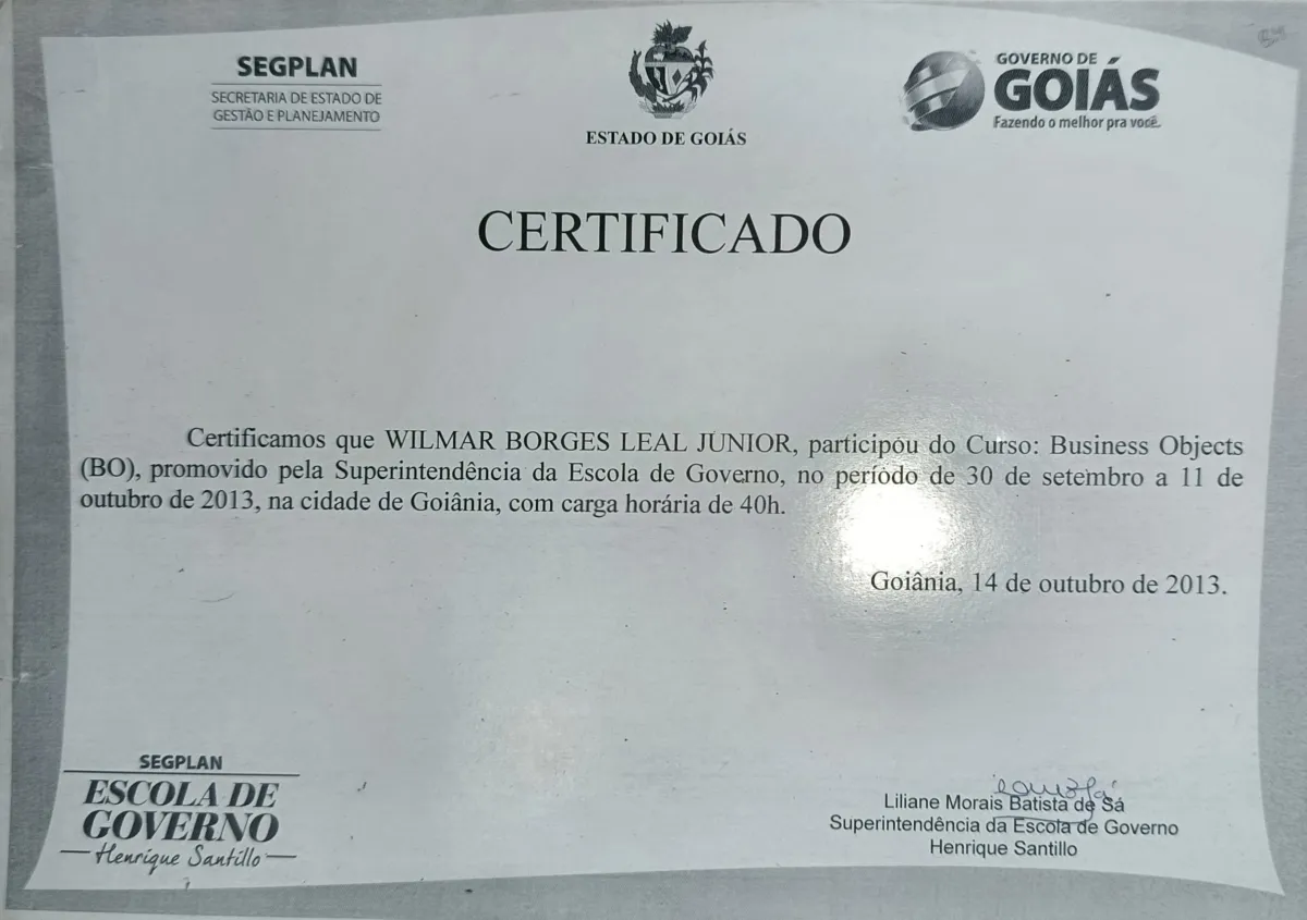 Curso Curso: Business Objects (BO) de Wilmar Borges Leal Junior