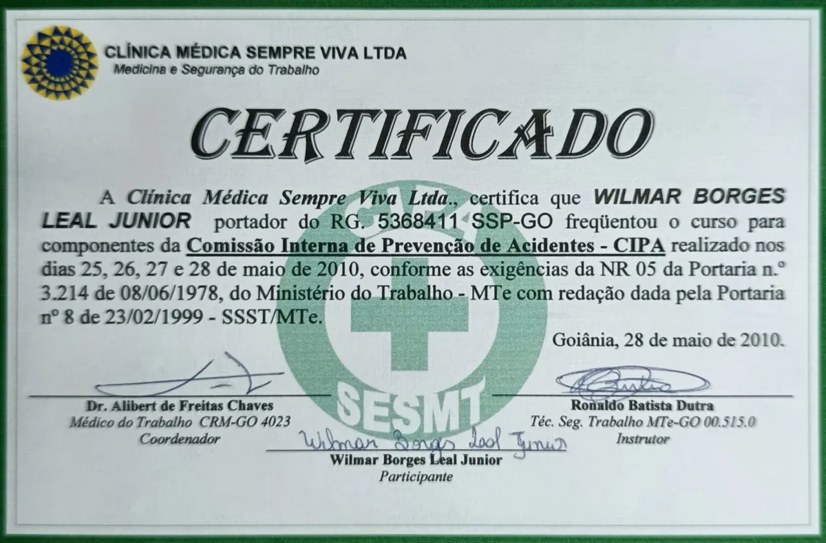 Curso CIPA - Comissão Interna de Prevenção de Acidentes de Wilmar Borges Leal Junior