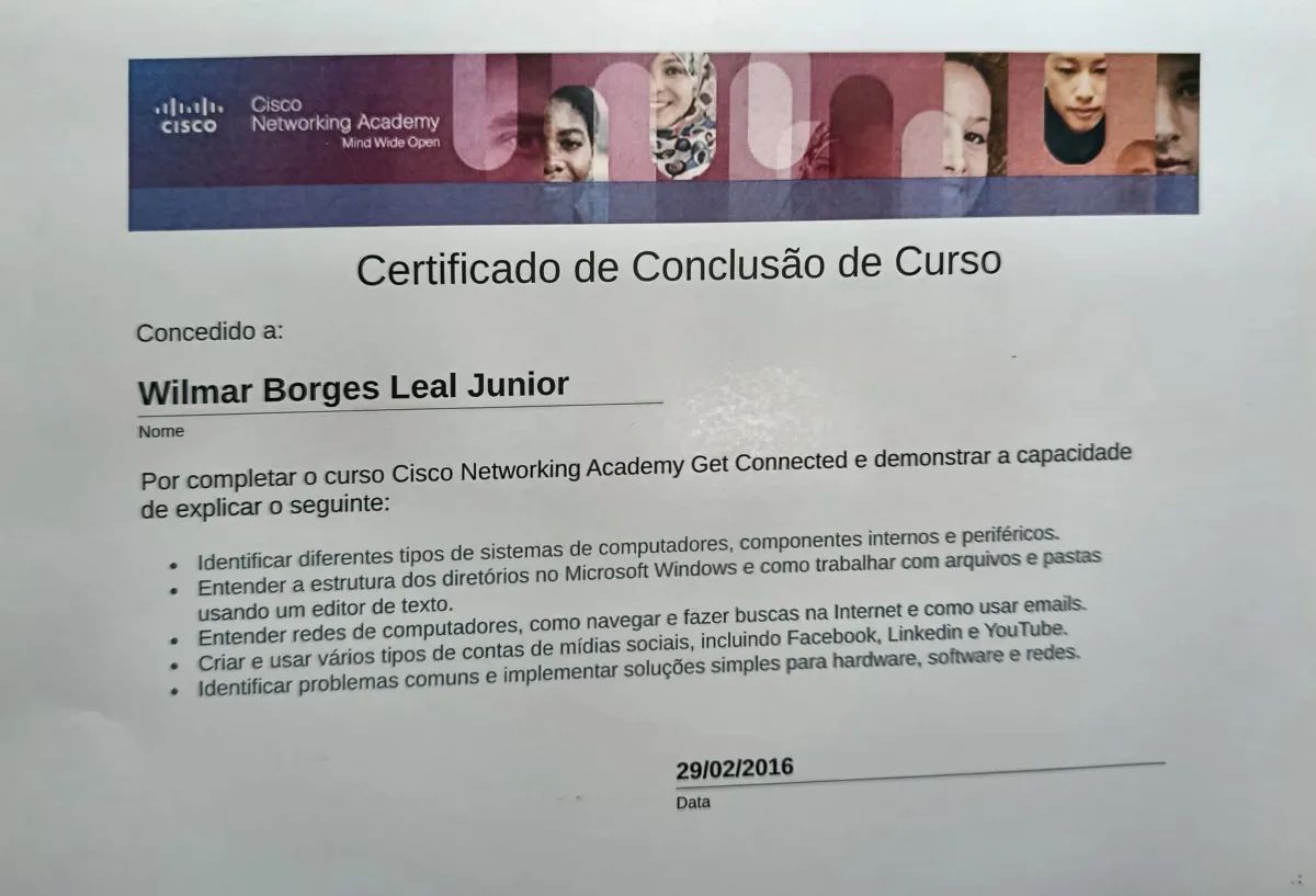 Curso Cisco Networking Academy Get Connected de Wilmar Borges Leal Junior