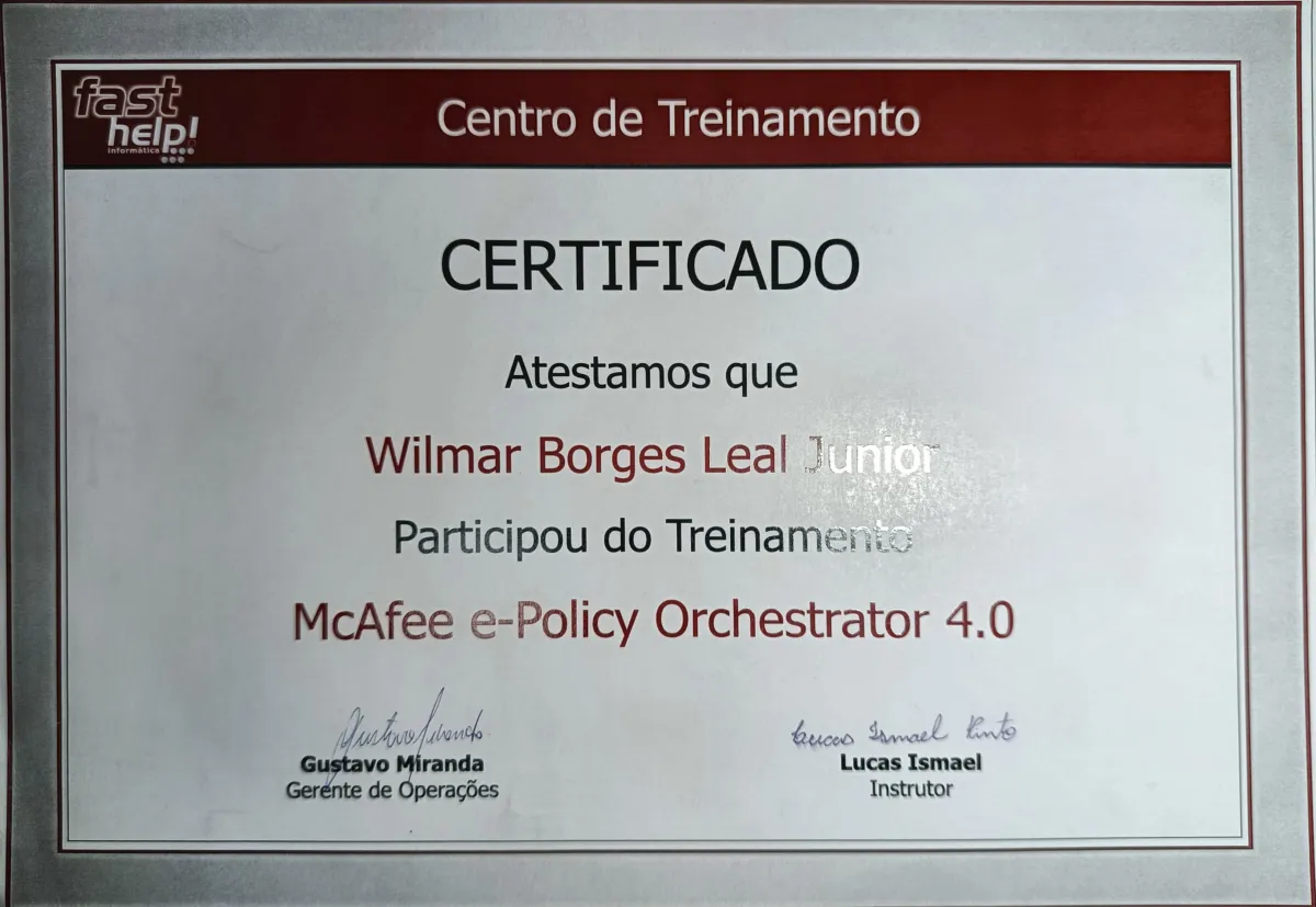 Treinamento Treinamento McAfee e-Policy Orchestrator 4.0 de Wilmar Borges Leal Junior