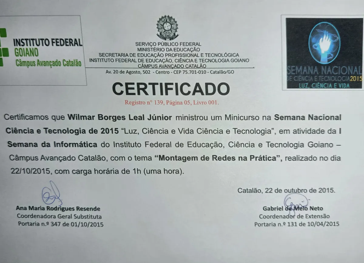 Minicurso Montagem de Redes na Prática de Wilmar Borges Leal Junior