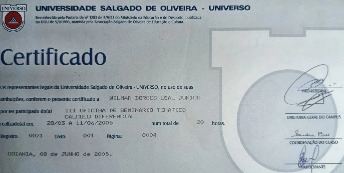 Curso Oficina Calculo Diferencial e Integral de Wilmar Borges Leal Junior