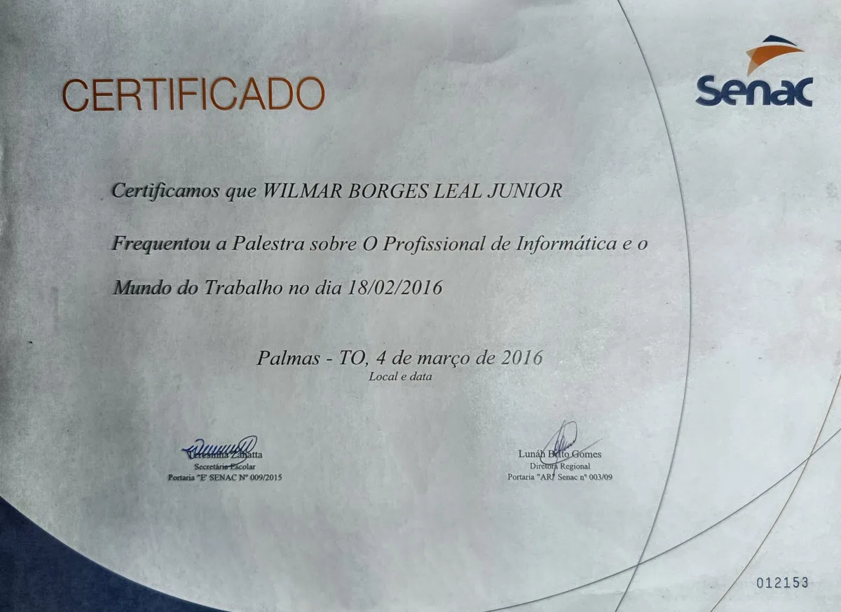 Palesta Palestra; O profissional de informática e omundo do trabalho de Wilmar Borges Leal Junior