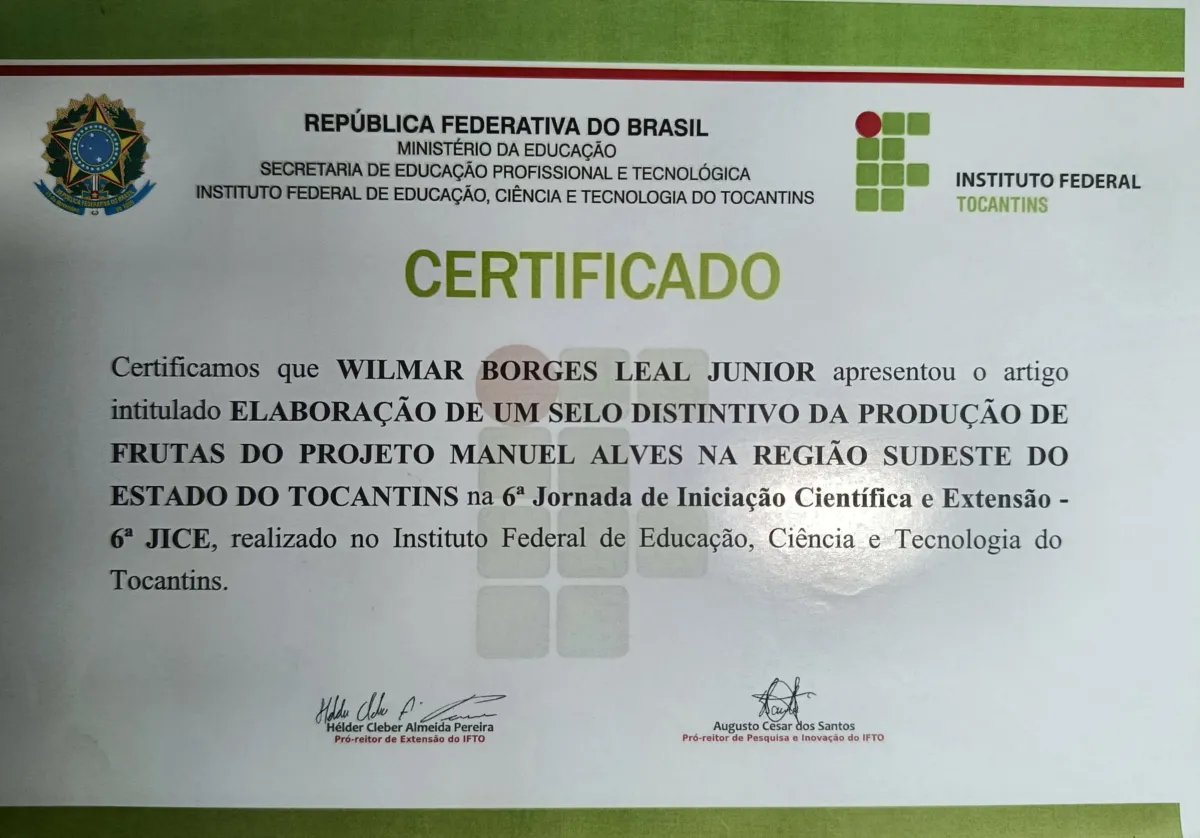 Apresentação Elaboração de um selo distintivo da produção de frutas do Projeto Manuel Alves na Região Sudeste do Estado do Tocantins de Wilmar Borges Leal Junior