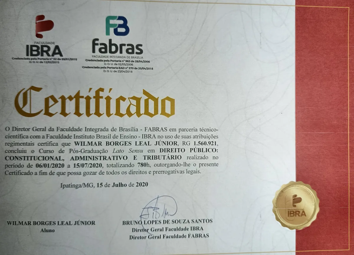 Pós-Graduação Pós-Graduação Lato Sensu em Direito Público: Administrativo e Tributário de Wilmar Borges Leal Junior
