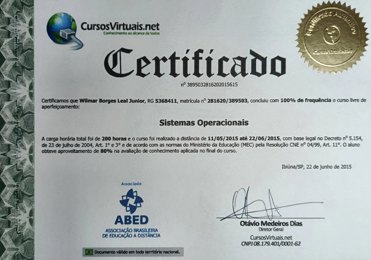 Curso Sistemas Operacionais de Wilmar Borges Leal Junior